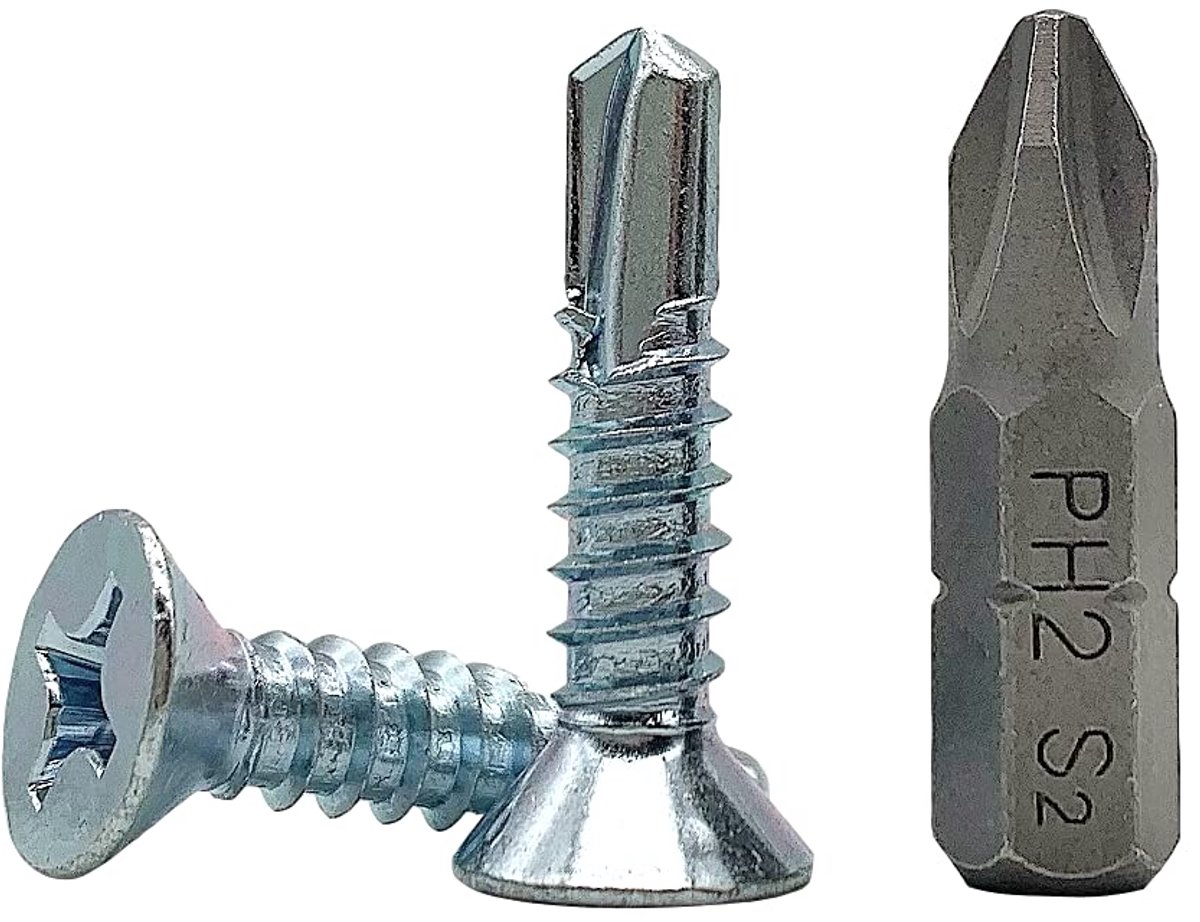 50 stuks DIN 7504 P verzinkt staal 5,5 x 25 mm schroeven, zelfborende plaatmetalen schroef, (PH) kruiskopkop, verzonken kop zelftappend (50, 5,5 x 25 mm)