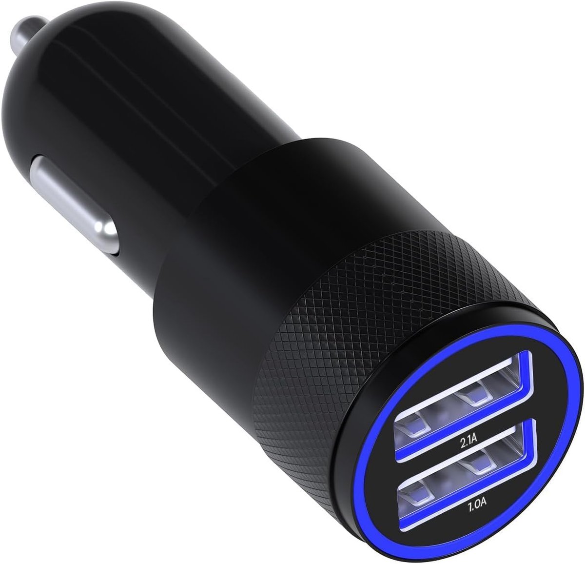 Universele Autolader (zwart) - 2 USB Poorten 5V 1.0 + 2.1A - inclusief Blauwe LED