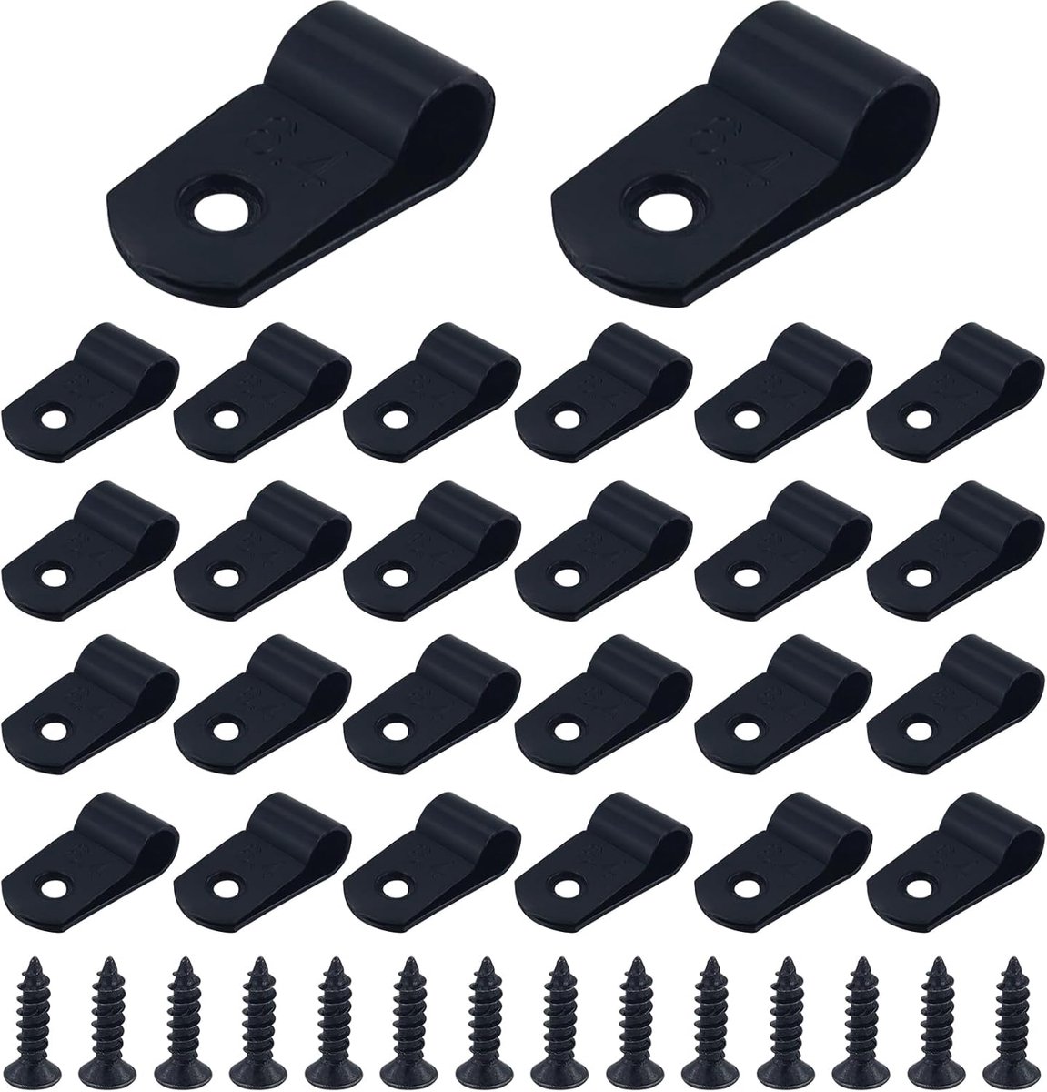 132 sets zwarte R-kabelklemmen, nylon kabelhouders, R-vormige kabelklemmen met schroeven, kunststof draadklemmen voor draden, kabels, leidingen en kabelgoot, zwart
