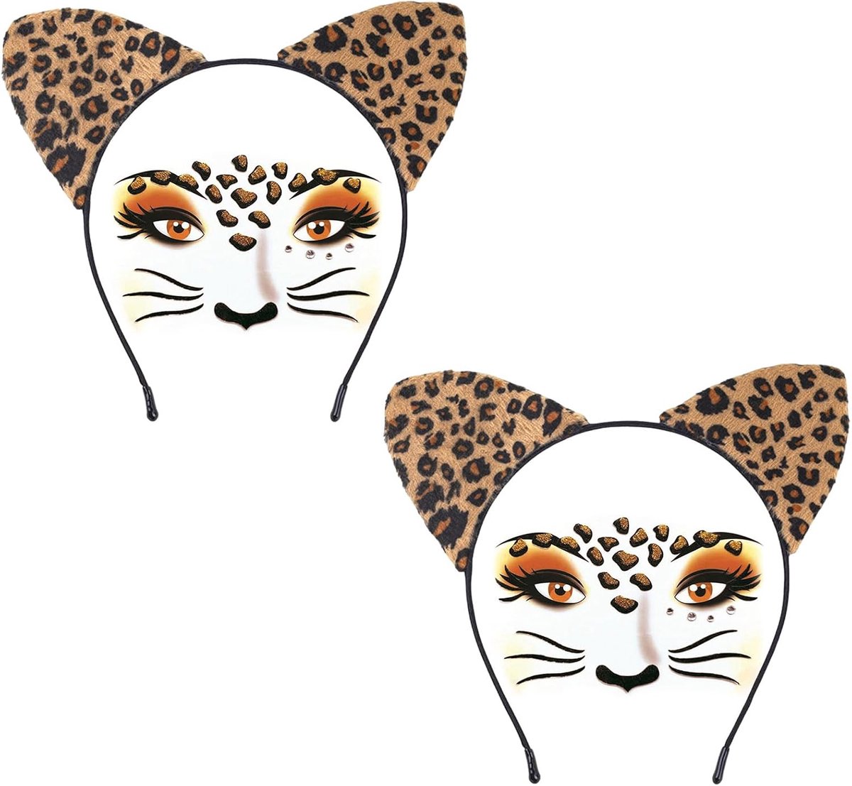 4 stuks luipaardaccessoires met luipaardoren, hoofdband en tatoeagestickers, dierengezichtstattoos cheetah-oren hoofddeksel voor volwassenen en kinderen, dierenkostuum voor cosplay,