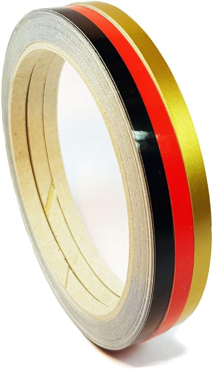sierstrepen - Duitsland zwart rood goud glans in elk 5 mm breed en 10 m lang folie stickers voor auto boot Jetski modelbouw plakband decoratieve strepen Duitsland vlag