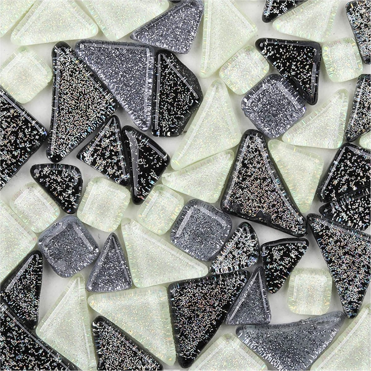 Mozaïektegels, 200 g, onregelmatig glitterkristal, mozaïekstenen, glastegels, glasstenen voor knutselen, huisdecoratie (zuiver)
