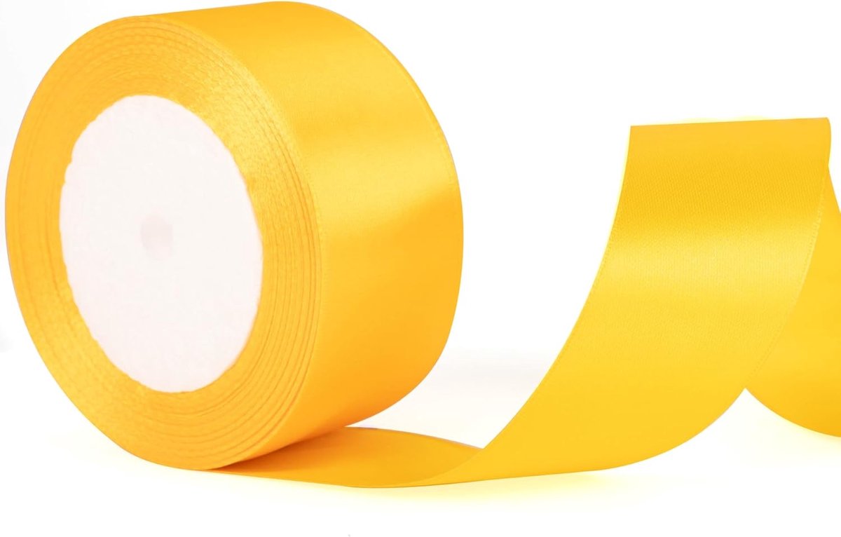 40 mm breed goudgeel dik lint voor het inpakken van cadeaus, 22 m, dik goudkleurig satijnlint voor het inpakken van cadeaus, kerstboeketten, taarten, haarstrikken, knutselwerk, bruiloftsdecoratie