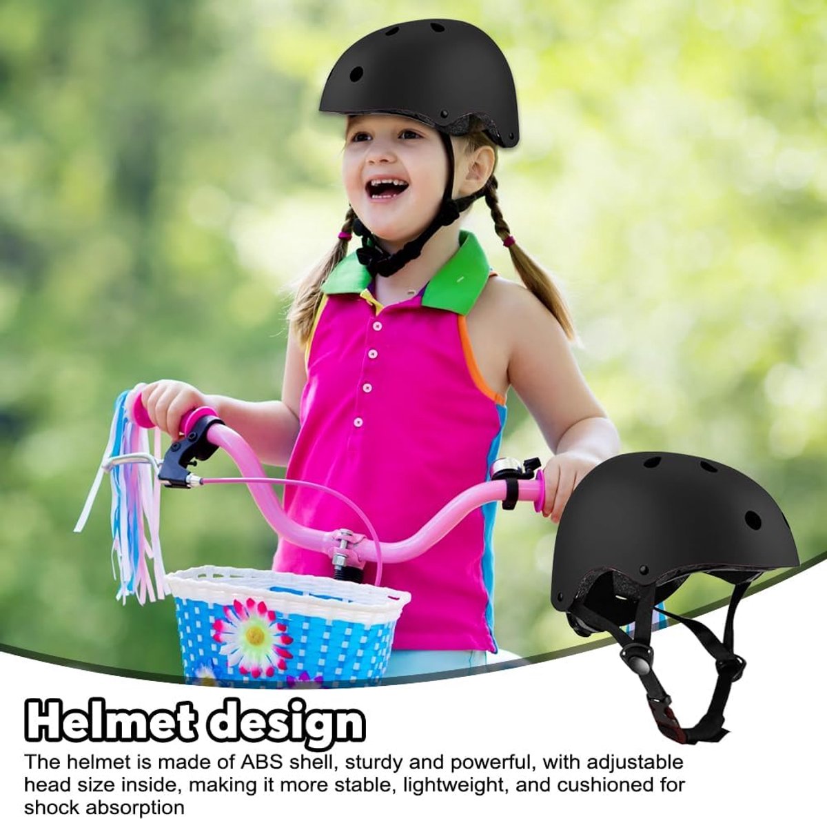 Beschermingsuitrusting voor kinderen, 5-in-1, beschermende uitrusting voor rolschaatsen, incl. kniebeschermers en polsbeschermers, 3-11 jaar, fiets, skateboard en extreme sport, zwart