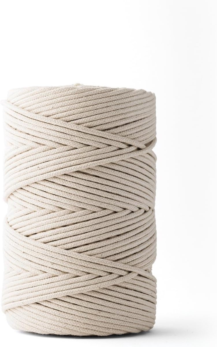 (3mm, 160M, wit) - Gevlochten koord van gerecycleerd katoen voor macramé, hobby & doe-het-zelf projecten - Breekkracht 46kg