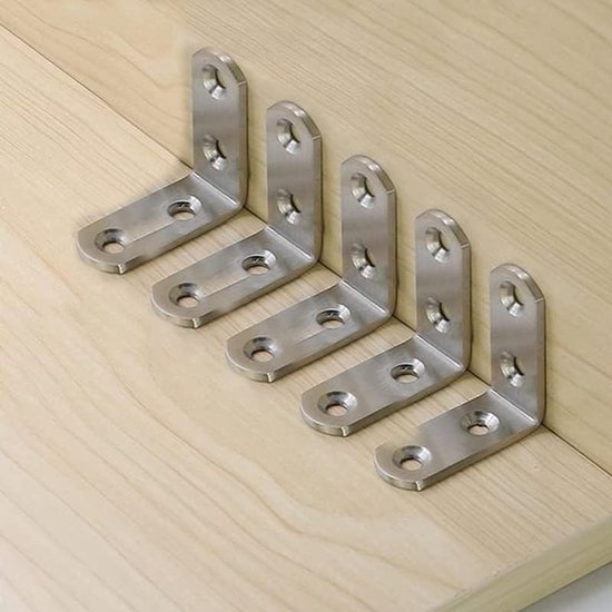 40 stuks hoekbeugel roestvrij staal L-beugels 50mm x 50mm zware plankbeugel 90 graden haakse gewrichtsbeugel sluiting met schroeven voor planken houten dozen meubels, zilver — afbeelding 3