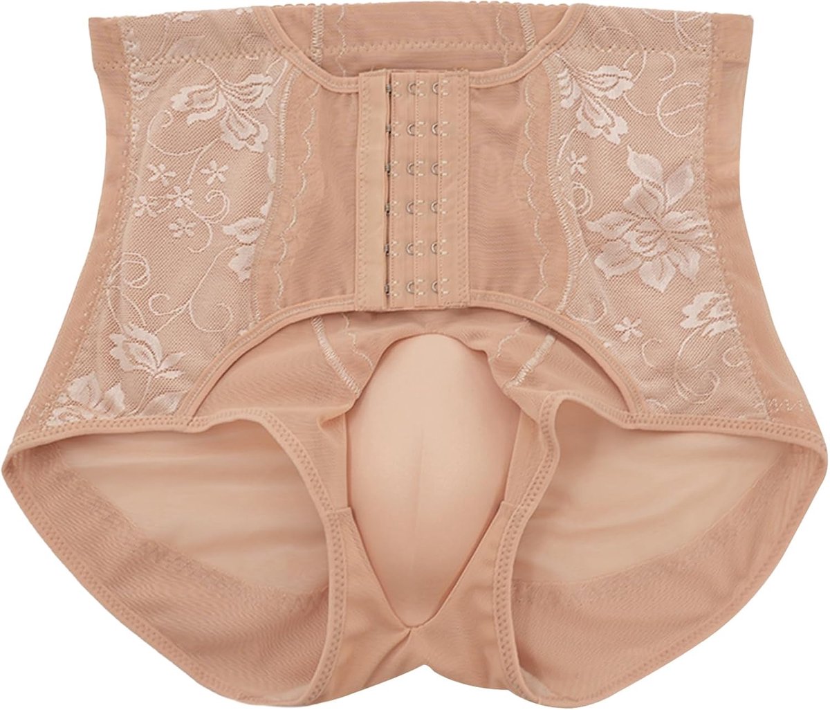 Gaff ondergoed transgender buikweg slipje voor goed silhouet crossdresser tucking ondergoed, beige, S