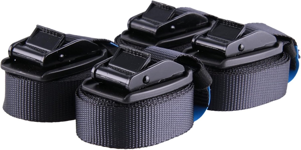 Spanbanden met klemsluiting en gespbescherming van rubber, lengte: 4 m. Breedte: 25 mm; sjorbanden, belastbaar tot 540 kg, volgens DIN EN 12195-2, premium spanband, set van 4, zwart