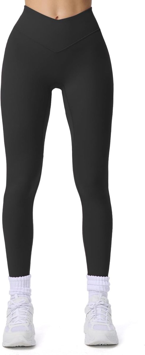 Leggings for Women Vanity V Waist High Waist Tummy Control Hidden Scrunch Athletic Gym Yoga Pants 26" (Black, Medium)