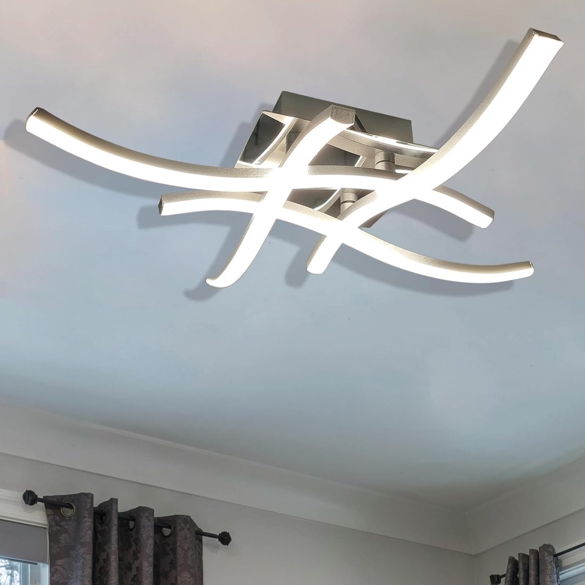 plafondlamp, koud wit, 6000 K, moderne led-kroonluchter, 28 W, 2800 lumen, golfvorm, geschikt voor hal, slaapkamer, keuken, woonkamer