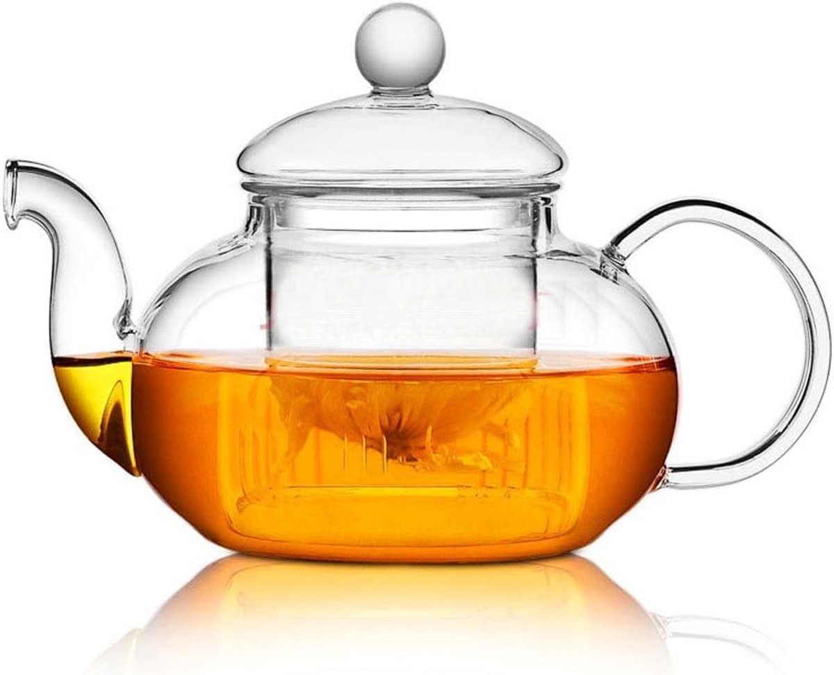 theepot 20 oz met infuser, borosilicaatwaterkoker set theepot voor losse thee, bloeiende theeën, kookplaat en magnetronbestendig (600 ml)