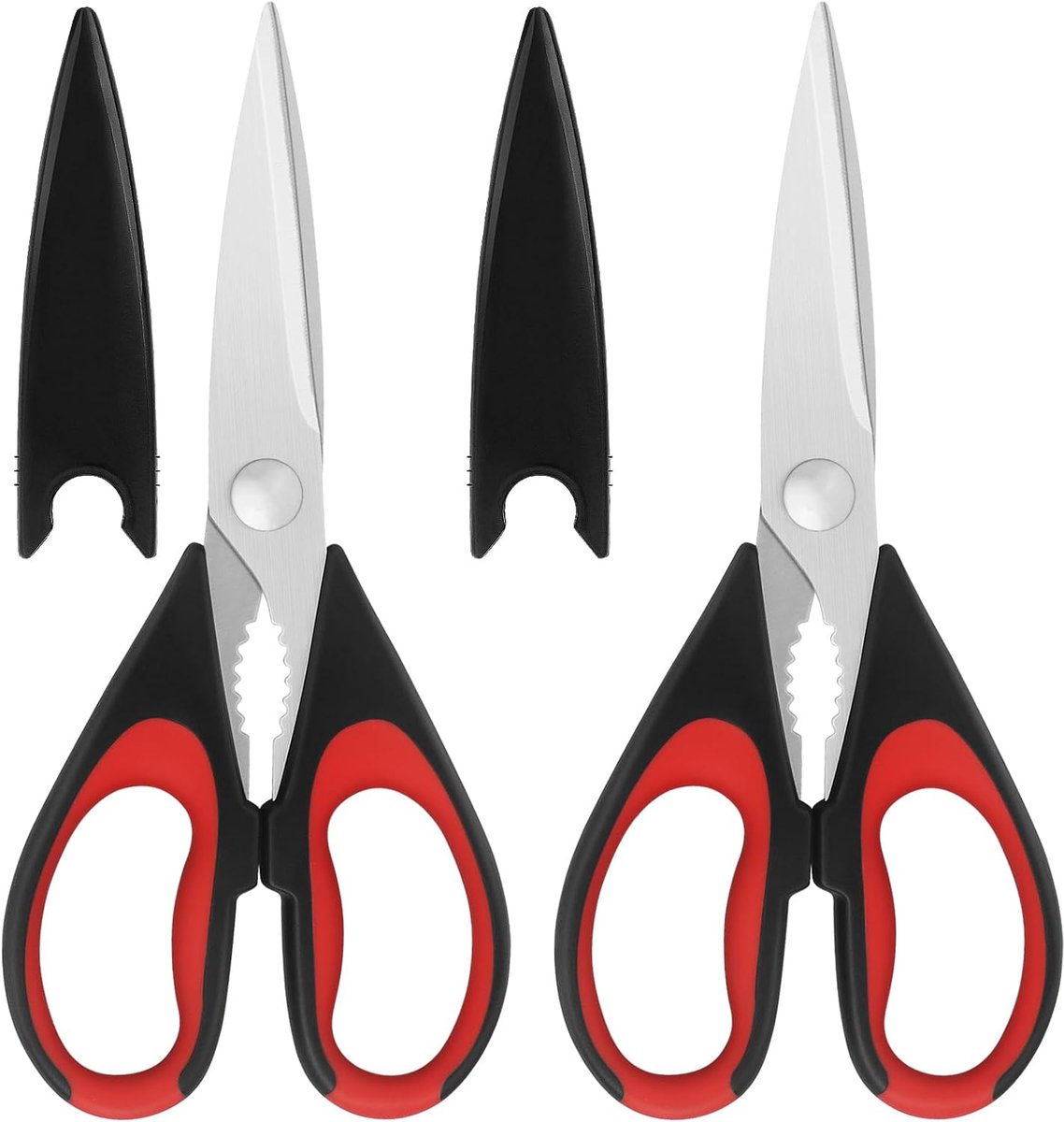 Keukenschaar, roestvrijstalen messen, zachte grip, multifunctionele keukenschaarset, rood/zwart, set van 2