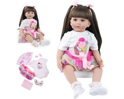 24 Inch 60 cm Reborn Pop Baby Levensechte Reborn Meisje Zachte Siliconen Vinyl Leuke Bebe Reborn Lang Haar Bebe Reborn Pasgeboren Babypop Speelgoed