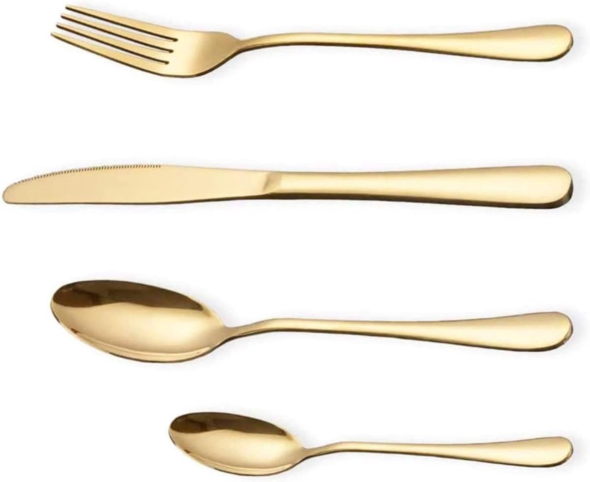 staal vergulde bestekset, 16-delige gouden bestekset, geschikt voor 4 personen. (goud)