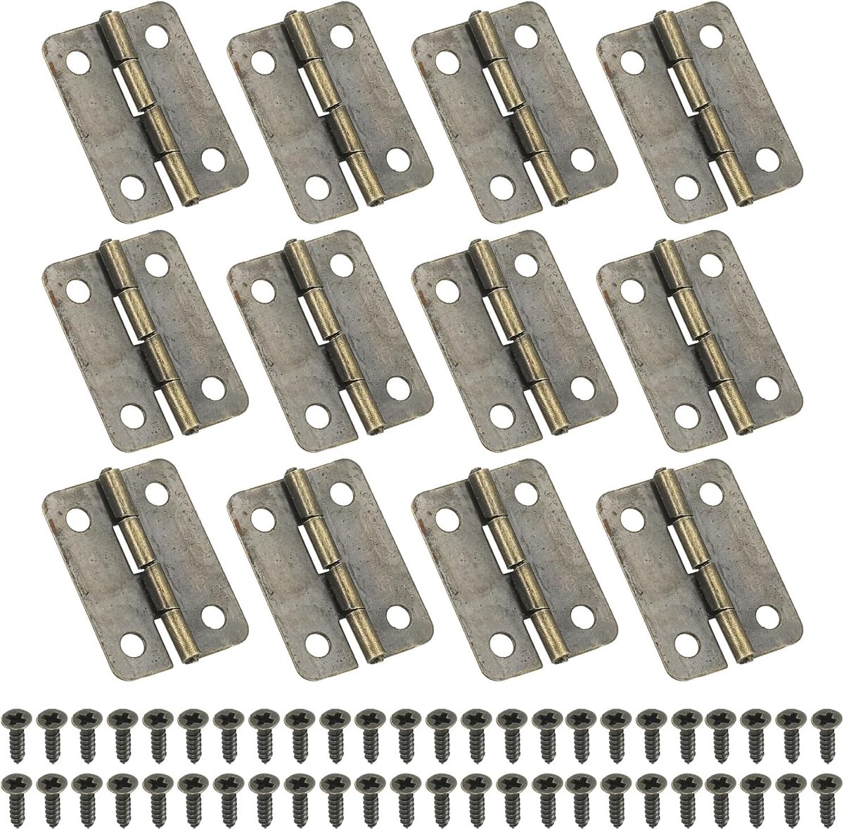 Scharnieren 3,5 cm, 12 stuks mini-sieradendoos scharnier met schroef voor sieraden, houten kisten, kast, ladedeuren, poort, bruin