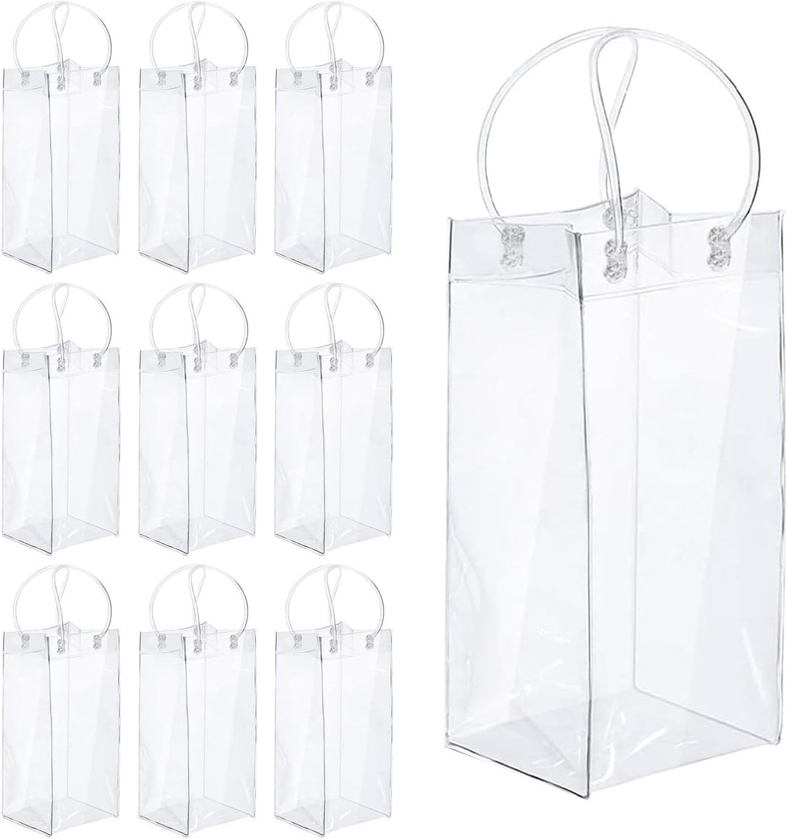 10 stuks PVC transparante flessenkoeler, wijn ice bag met handvat | Flessenkoeler Ice Bag, PVC champagne ijszak voor koud bier, wijn, dranken, party, outdoor, camping, tavernes