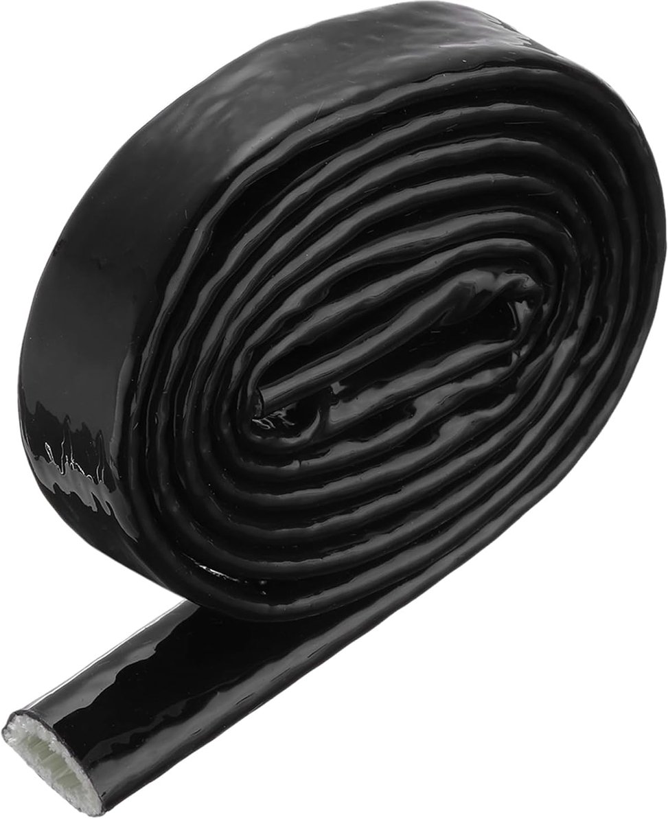 0,5 inch (3,3 ft) band glasvezel siliconen gecoat brandbeschermingsmantel thermisch afgeschermd, voor autoslangen, elektrische kabels, zwart