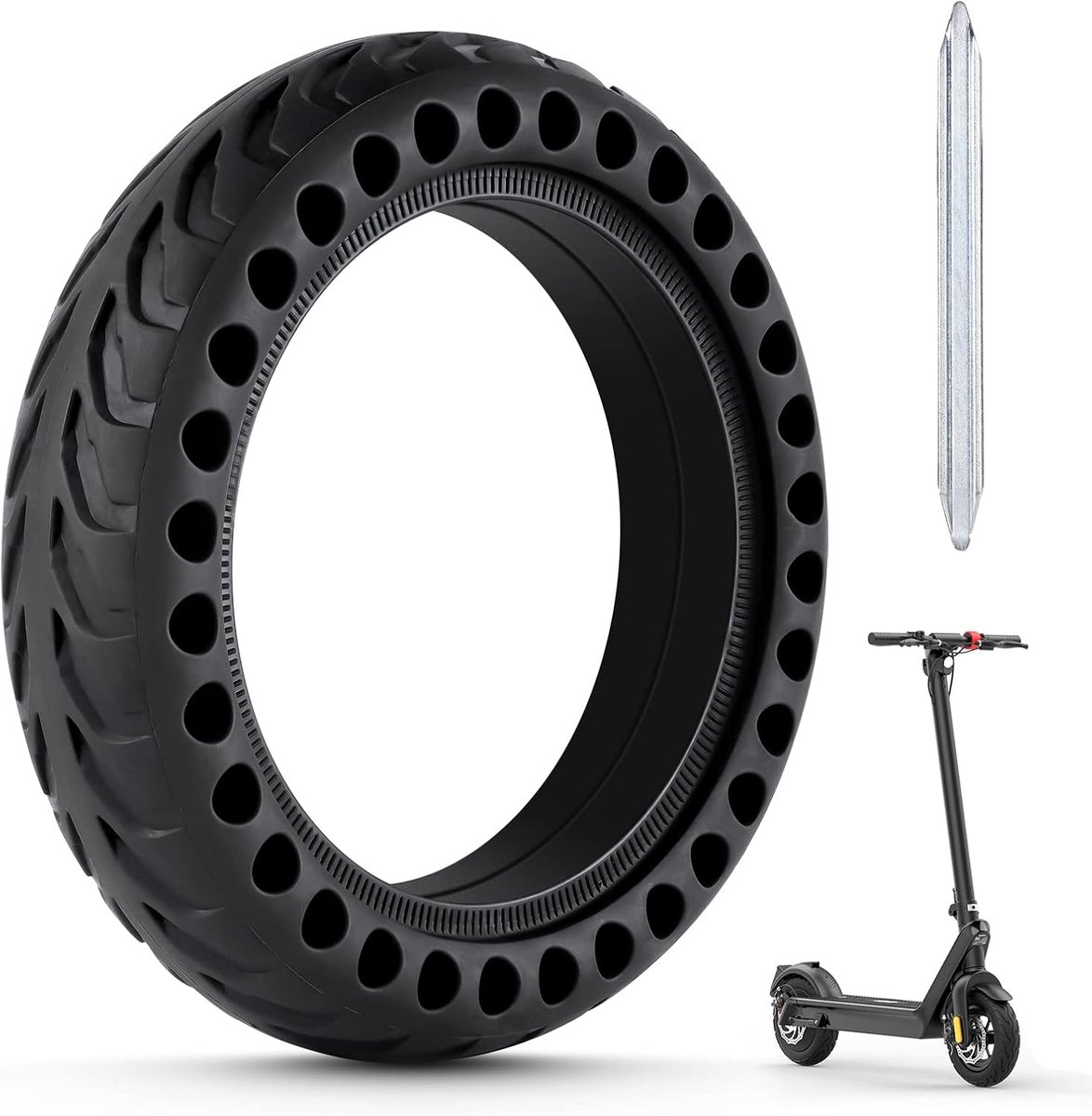 Massieve band voor Xiaomi M365/M365 Pro, 8,5 inch (21,6 cm), rubberen massieve scooterbanden inclusief bandenlichter van aluminiumlegering, reservewiel voor elektrische scooters voor/achter