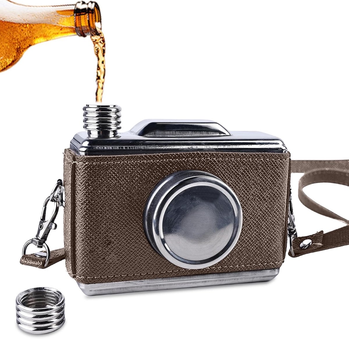 heupmodel camera: 300 ml whiskyfles, dunne roestvrijstalen wijnflesset, accessoires voor outdoor-avonturen, voor wandelen en kamperen (zwart)