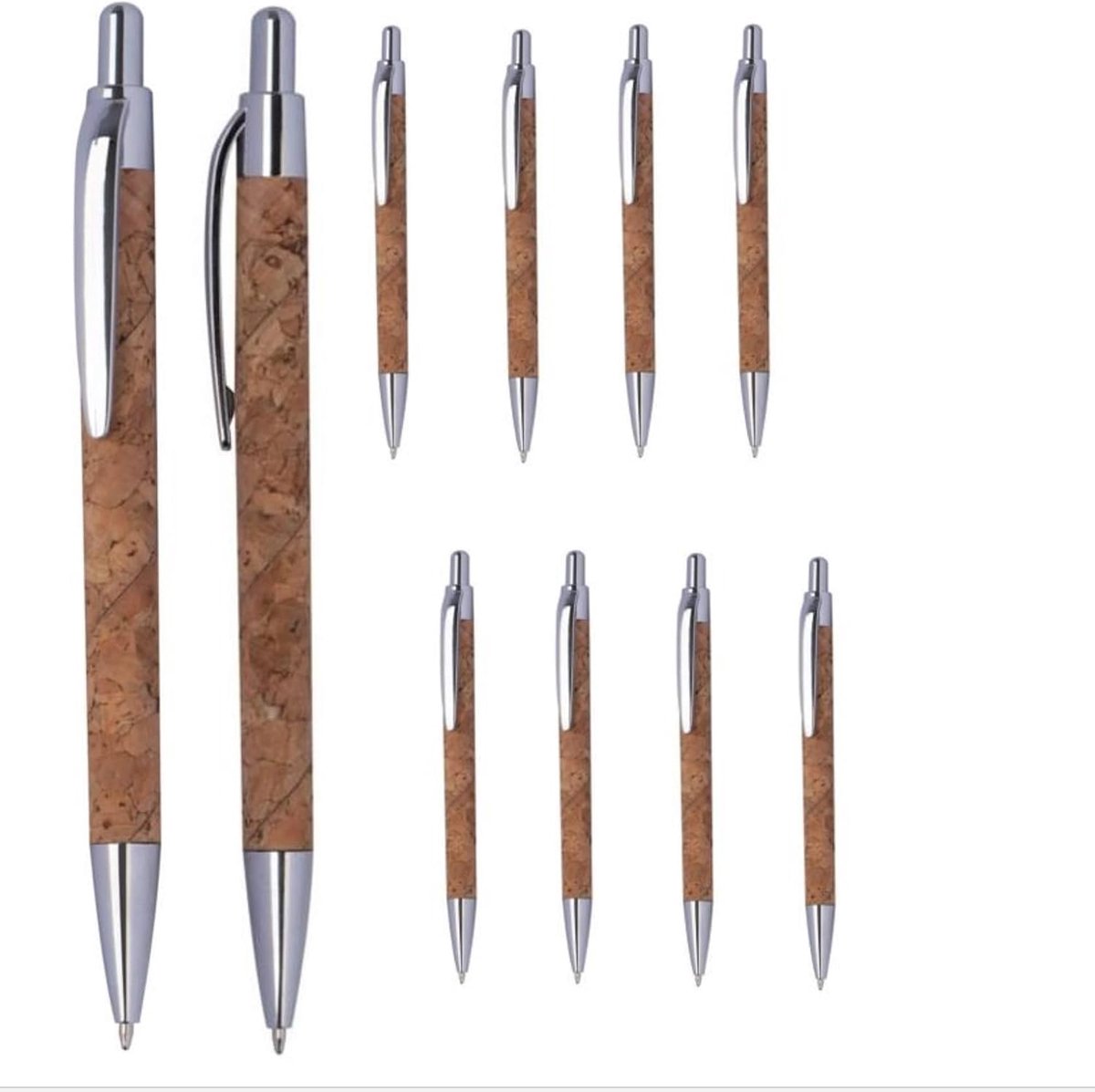 Balpennen met schacht van kurk in natuurlijke look blauw schrijvend