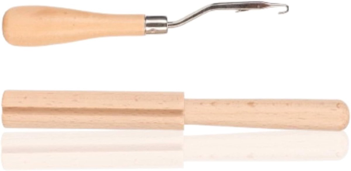 2 stuks houten gebogen klink haak gereedschap, houten gebogen klink haak haaknaald, grendel haak tapijt kits voor volwassenen, haaknaald haak breien tool kit perfect voor tapijt maken en kunst