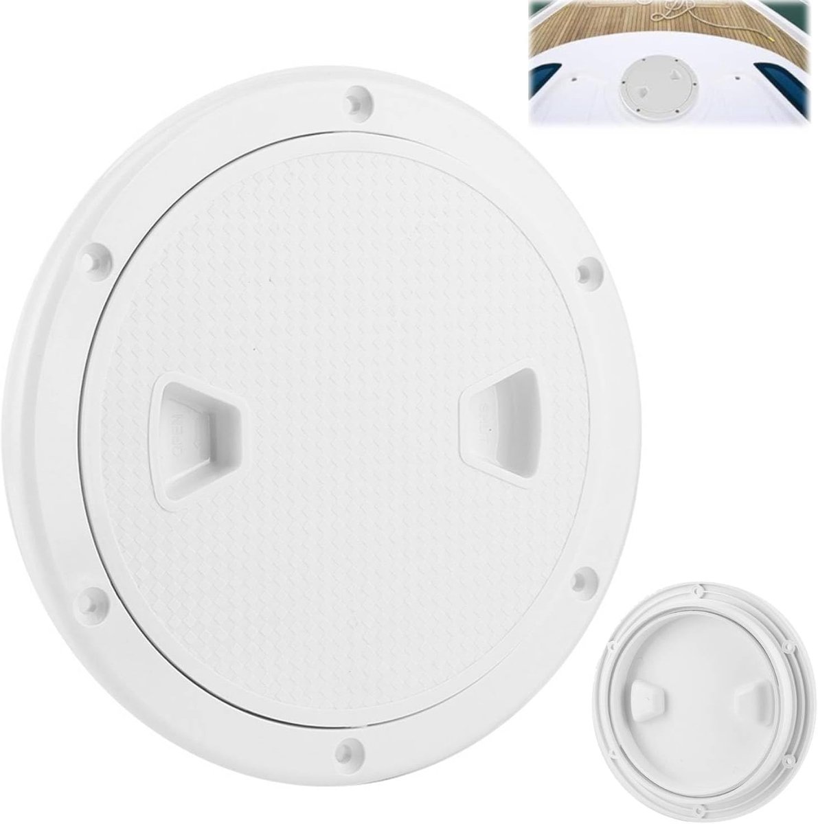 Boot Dekplaat Cover, Witte Ronde Twist Out Antislip Waterdichte Inspectie Luik met Afneembare Hoes, 6 inch, Plastic, voor Marine Jacht