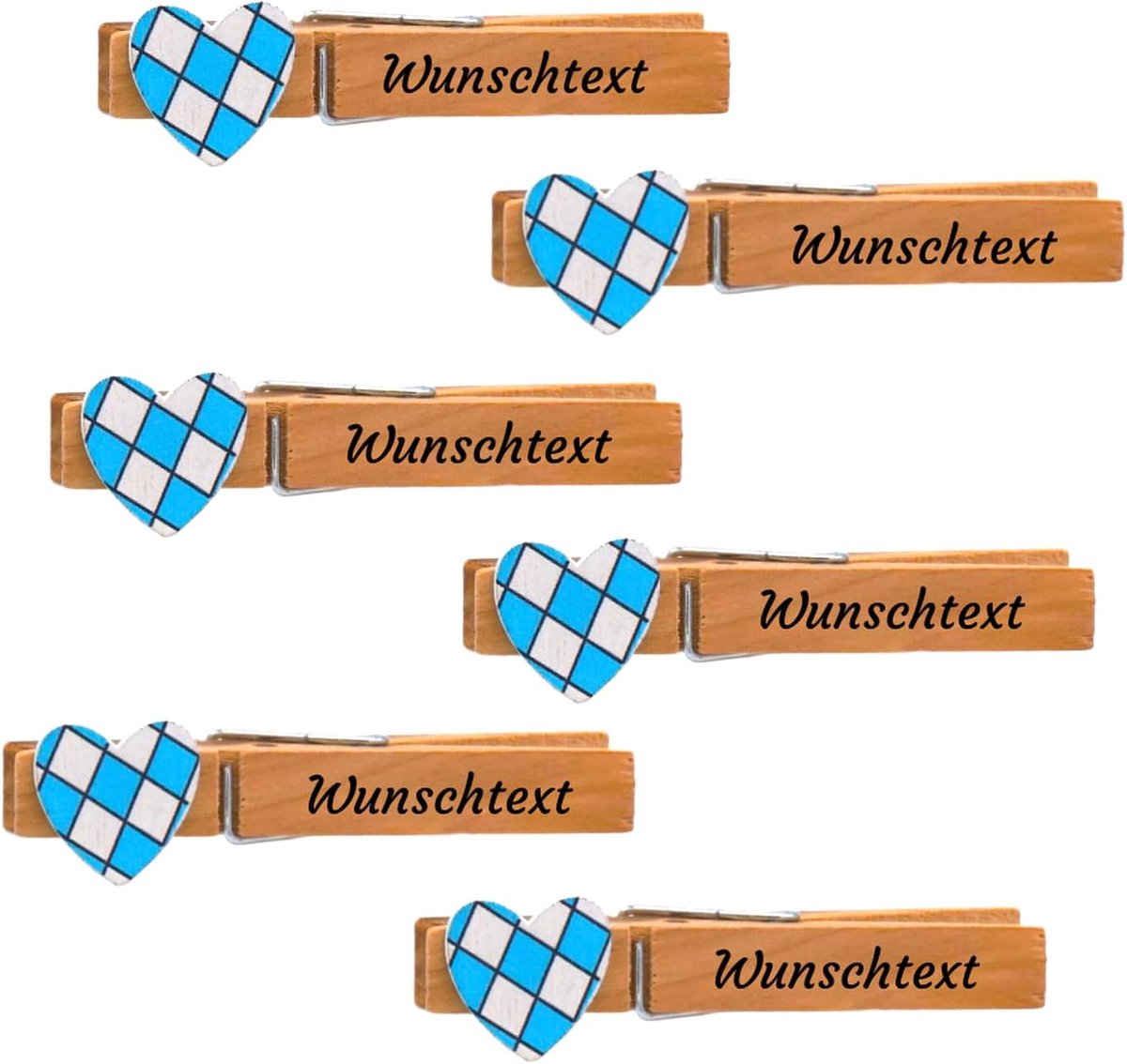 Wasknijpers, hart, met naamgravure, Oktoberfest, verjaardag, bedrijfsfeest, bruiloft, naamplaatje, party, Beieren, 12 stuks