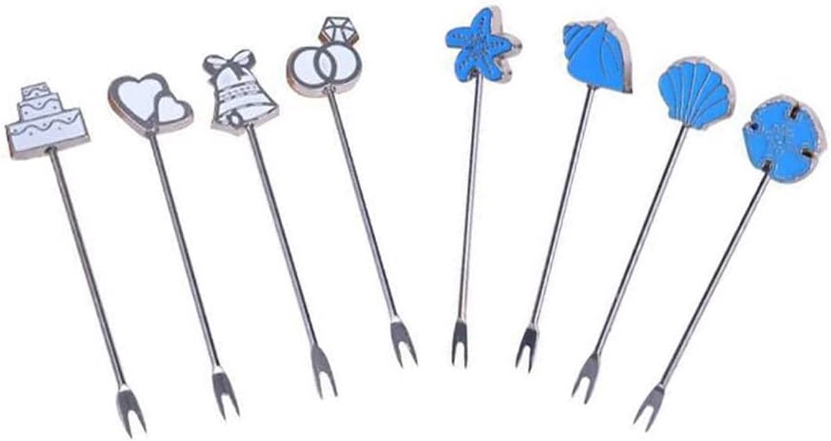 8 stuks roestvrijstalen fruitvorken dessertvorken twee tanden mini cartoon fruit vorken set mini cocktailvorken voorgerechtenvorken voedselprikkers