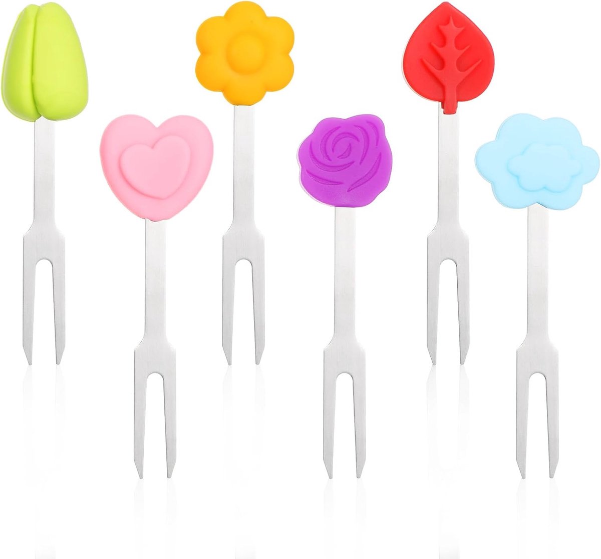 Fruitvorken set 12 stuks - RVS mini fruit vorken - Silikonenhendel - Veilig voor kinderen - SnelShoppen