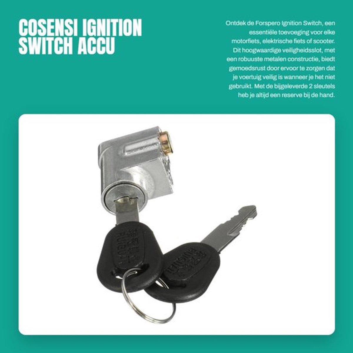 Ignition Switch - Accu Veiligheidslock - Voor Motorfiets - Zilver - Elektrische Fiets Scooter - Inclusief 2 Sleutels - Veilig en Betrouwbaar