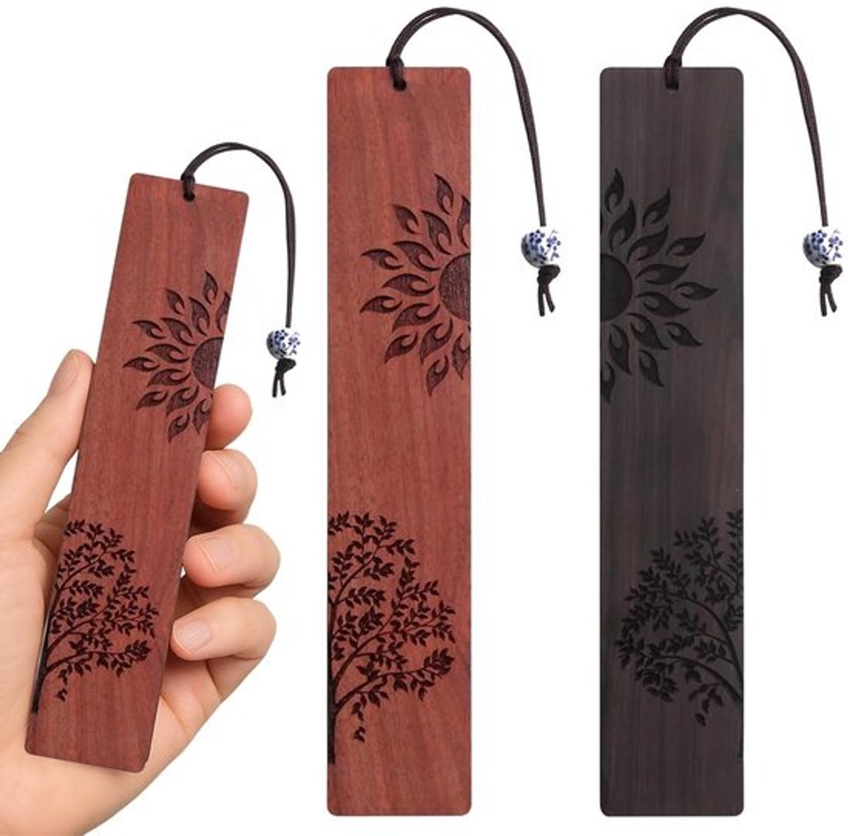 Boekenleggers 2 Stuks - Houten Bladwijzers - Handgemaakt - Vintage - Cadeau voor Boekenliefhebbers - Natuurlijk Hout