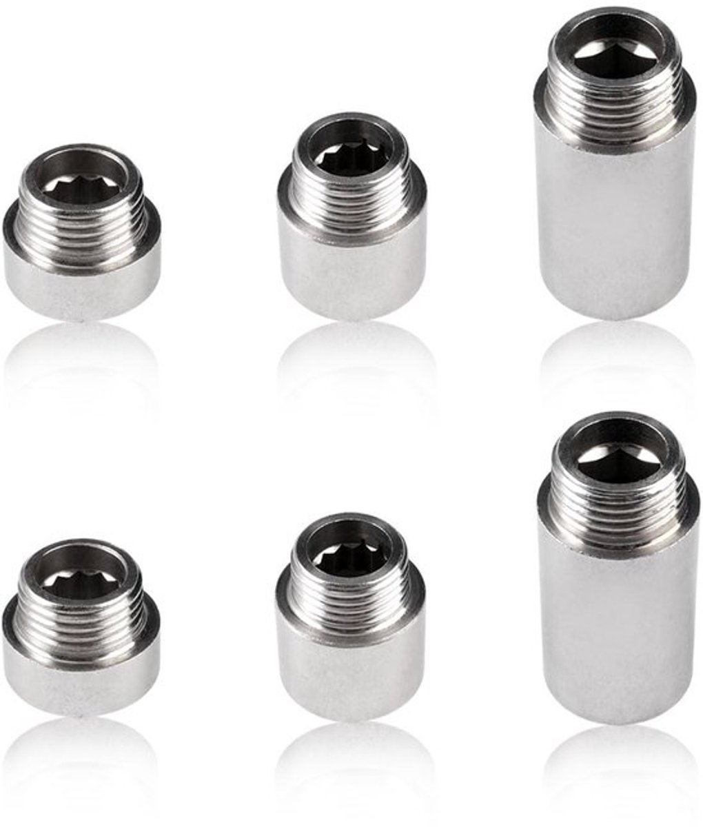 Douchekop Verlengstuk 6 Stuks - Verstelbare Beugel - Roestvrij Staal - Draadverbinding - Doucheverlenging - 1/2 Inch - Douchekop Verlengbuis