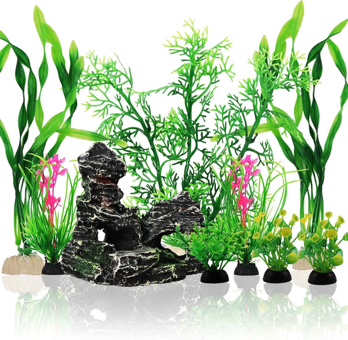 9 stuks aquariumdecoratie, groene kunststof planten met hars, aquarium, hol, vis, tank, ornament