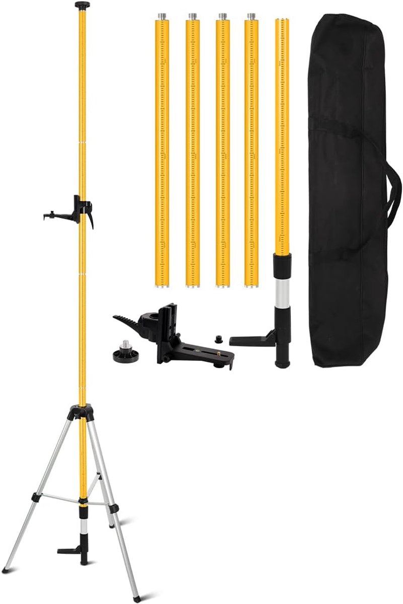 Level Pole, 3,6M telescopische paal met statief, Laser Level Support Pole voor laserniveau van roterende en lijnlasers, 1/4“-20 Draad 5/8”-11 Adapter Inbegrepen