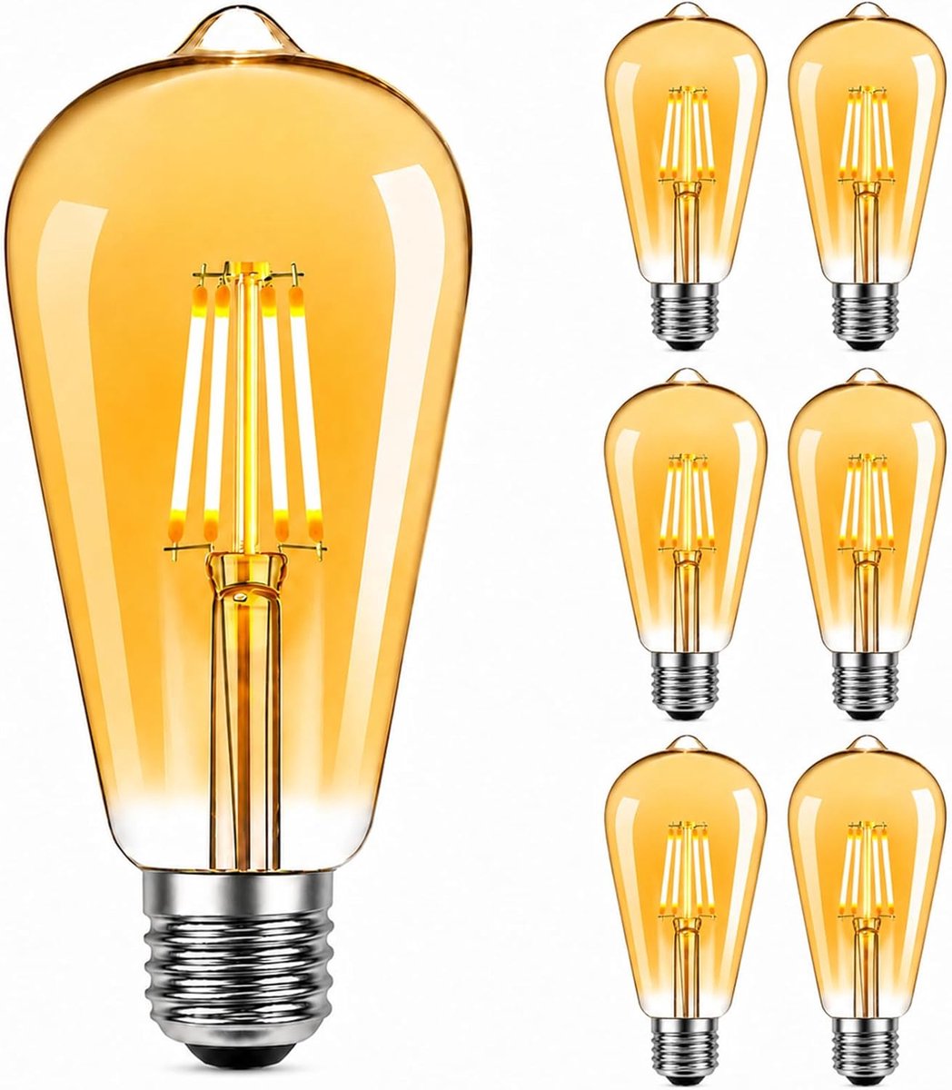 Edison vintage gloeilamp, 6 stuks Edison LED lamp warm wit E27 4W retro gloeilamp Ideaal voor nostalgie en retro verlichting in huis café bar etc