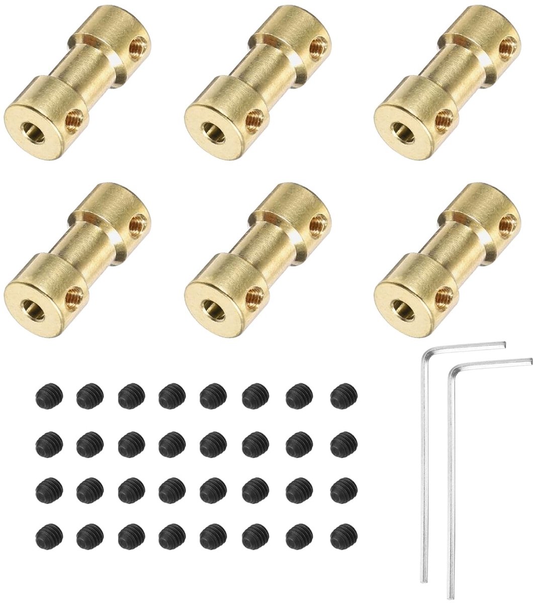 6 stuks 3 mm tot 4 mm messing askoppeling verbindingsstuk met schroeven en inbussleutel flexibele motoraskoppeling voor autobandasmotor