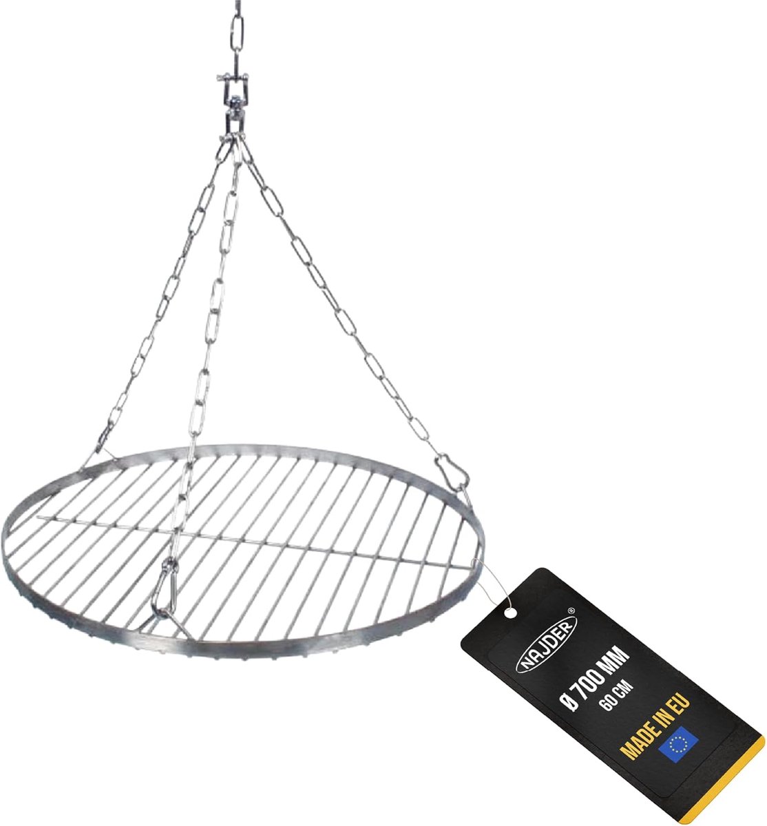 RVS Rond Grillrooster Ø700mm met Ophangketting Ø3mm Grillrooster Rond voor Driepoot Barbecue met Kettingset Draaiwartel en Karabijnhaken Hanggrill Rooster met Ketting BBQ