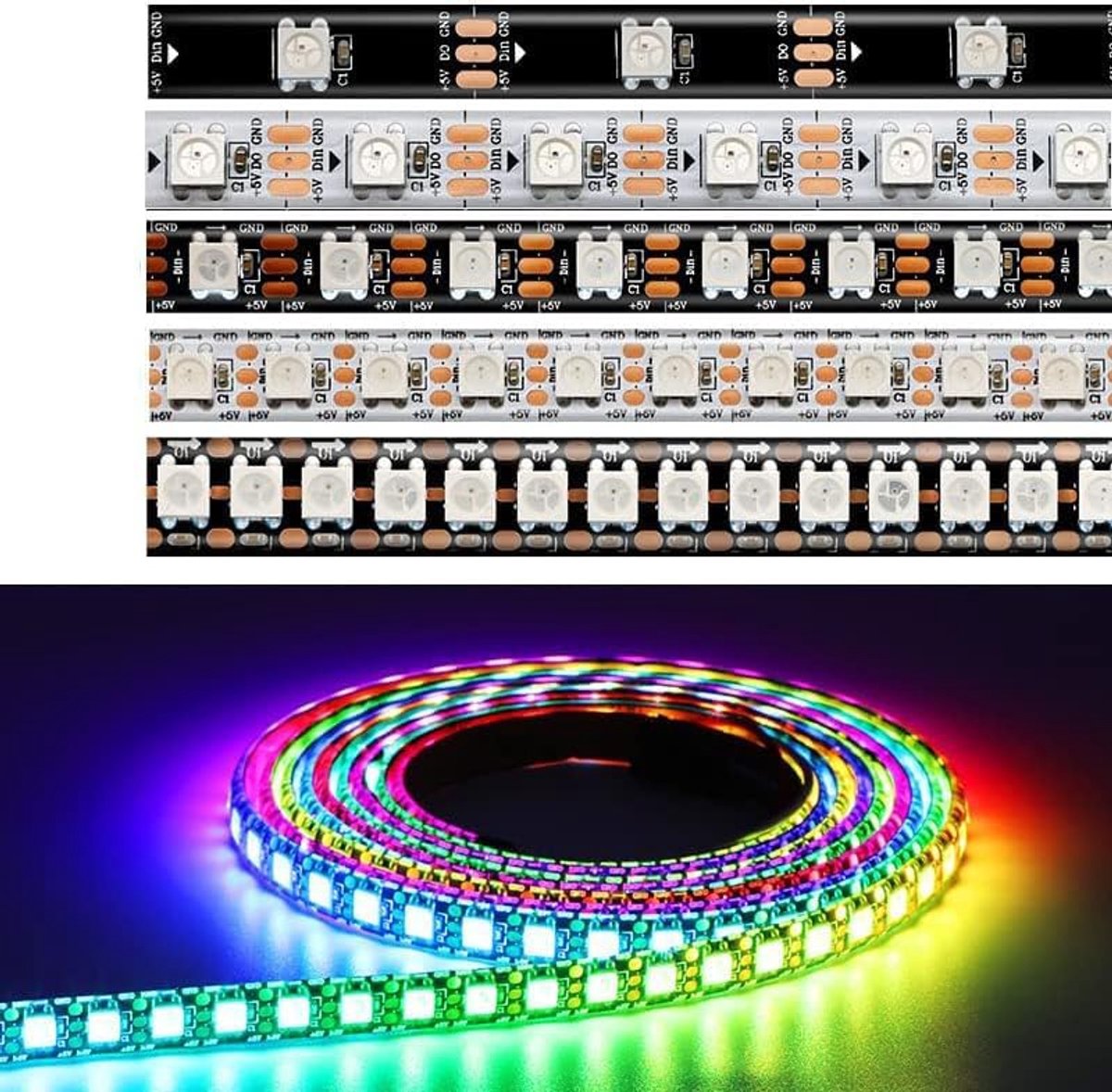 5M DC5V WS2812 WS2812B LED-strip wit PCB 60LED/m - 300 pixels 5050 SMD RGB, individueel adresseerbare ledverlichting voor huisdecoratie, IP30 (alleen strips)