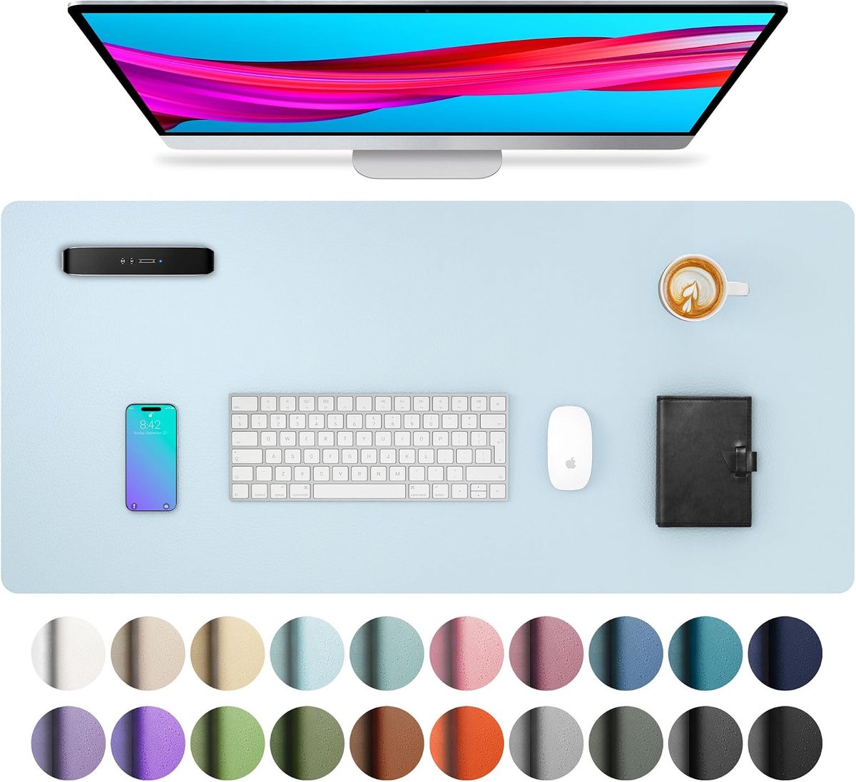lederen bureaulegger, muismat,Antislip PU-lederen bureau-vloeipapier, laptop bureaublad, waterdicht bureau-schrijfblok voor kantoor en thuiswerk (60x35cm,Baby blauw)