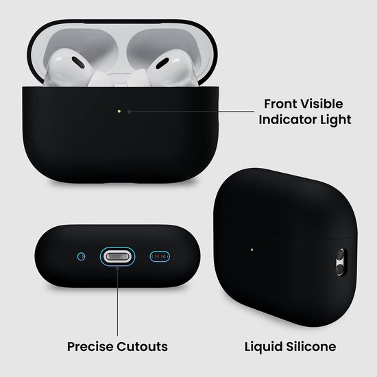 Compatibel met Airpods Pro 2 hoesje (2022), beschermende vloeibare siliconen hoes voor Airpods Pro 2e generatie met sleutelkoord zachte huid voorkant led zichtbaar-zwart van compatibel — afbeelding 3