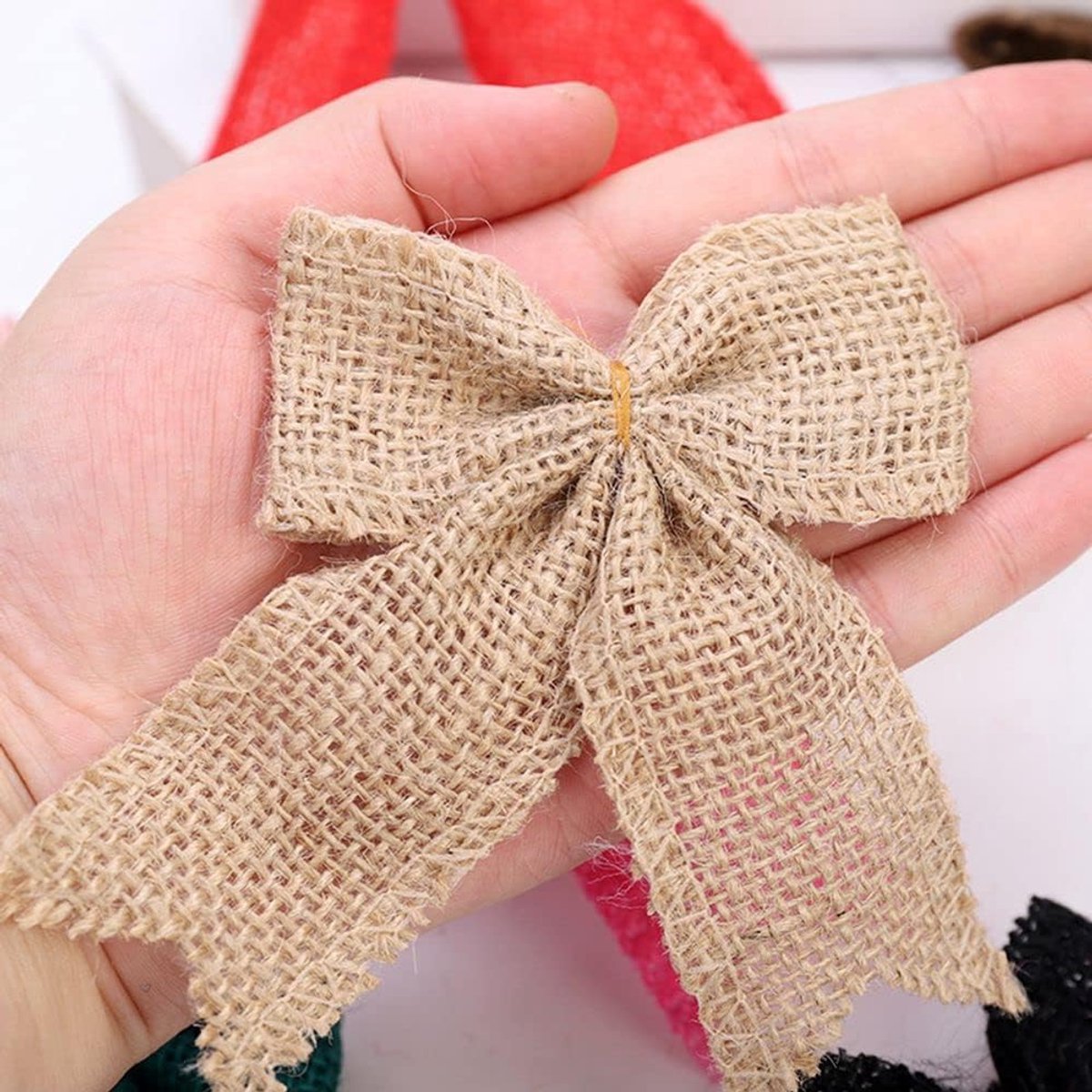 10 stuks jute vlinderdas ornamenten decoratie handgemaakte jute strikken kerstboomversiering zaklinnen strik Halloween boog voor Thanksgiving herfst huisdecoratie bruiloftsdecoratie