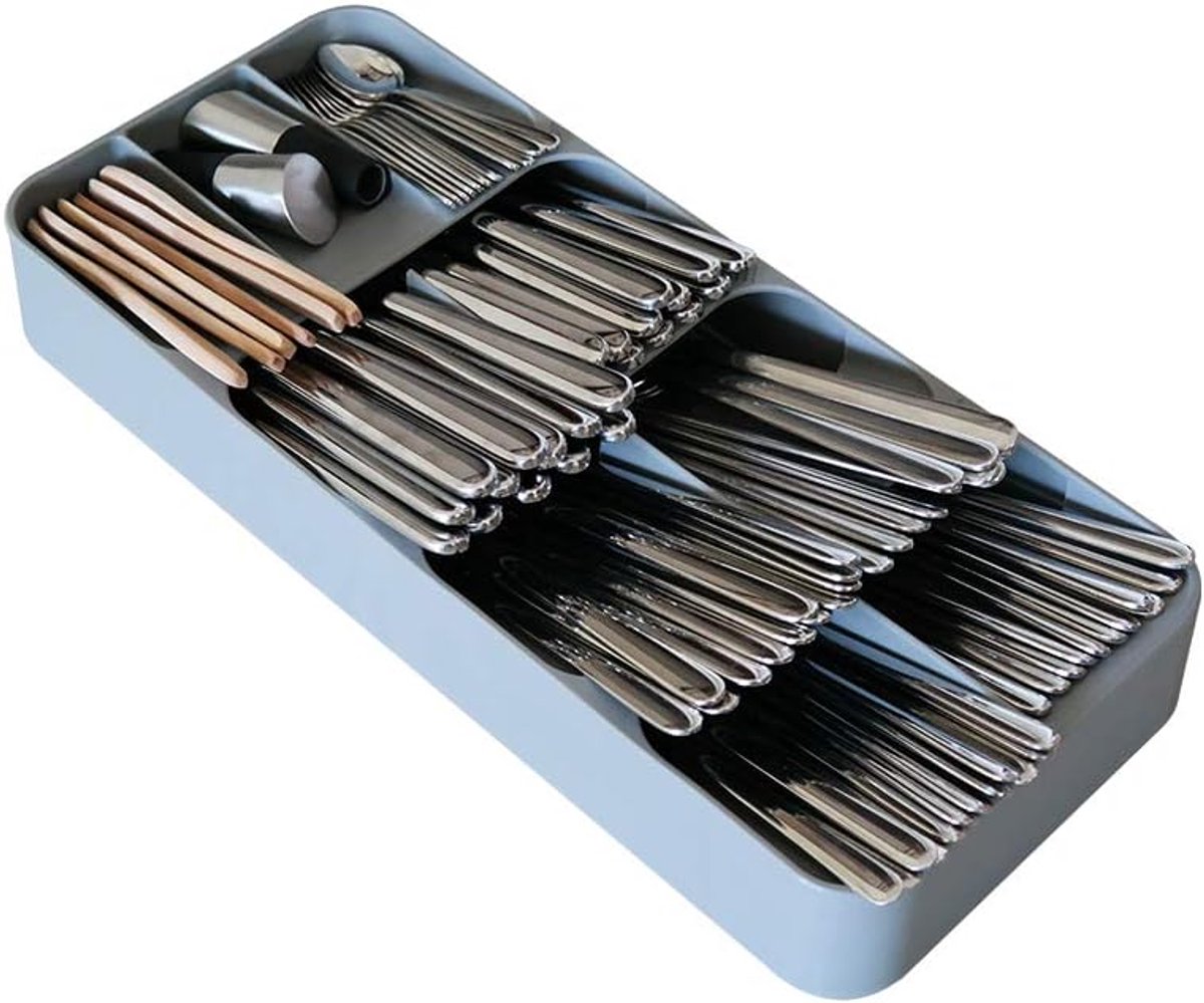 Bestekorganisator voor Keukenladen, Bestekbak met 9 Compartimenten, Lade-inzetstuk & Organisatiesysteem, Keukenorganisator voor het Opbergen van Bestek en Keukengerei, Grijs