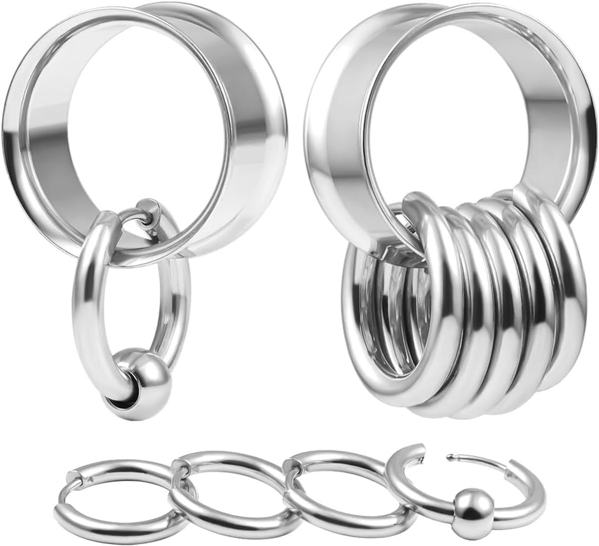 Set van 16 stuks grote dubbele flare oormeters 316L roestvrij staal hypoallergene oordopjes tunnels meters voor oren expander lichaam sieraden