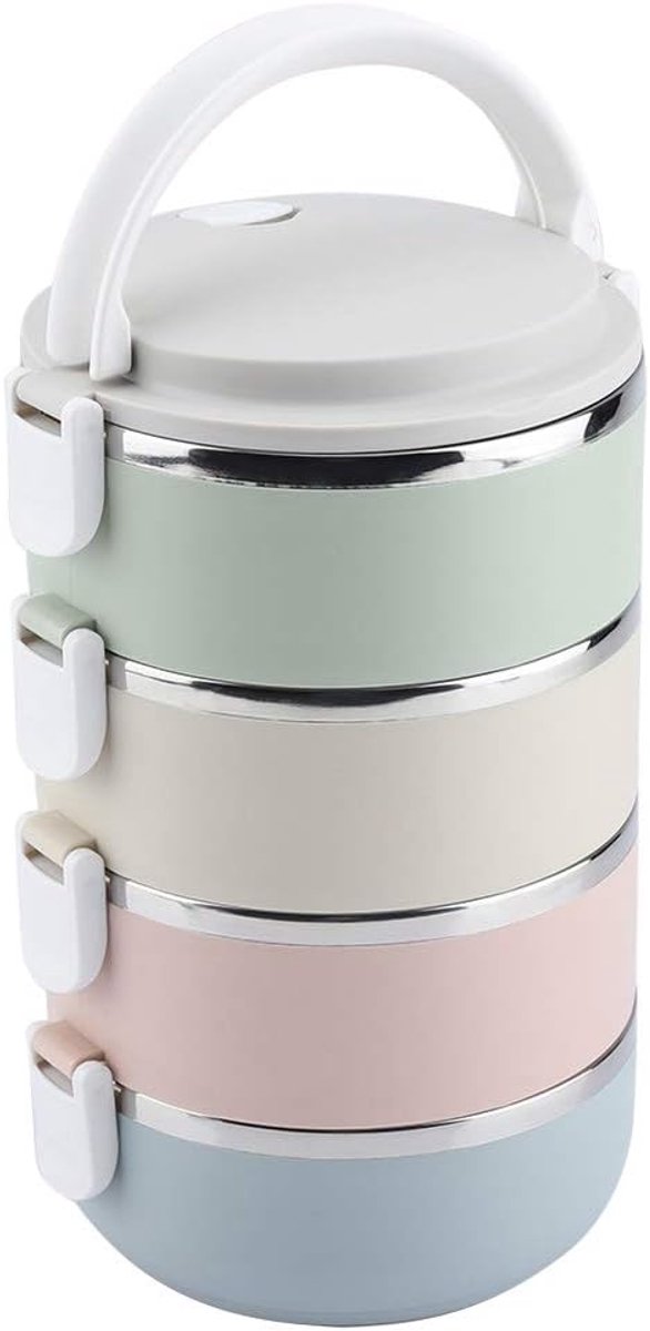 lunchbox, draagbare roestvrijstalen ronde lunchvoedselopslagcontainer voor gezonde on-the-go maaltijd- en snackverpakking, één - vier lagen om uit te kiezen, blauw/roze/groen (vier