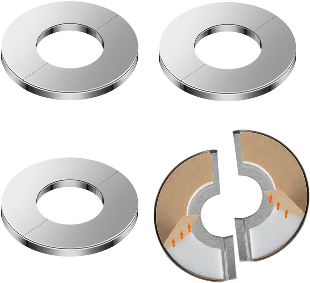 Afdekking voor buizen, 4 stuks, binnendiameter 35 mm, rozetten afdekking, waterklok, afdekrozet, roestvrij staal, buismanchetten, verwarmingsbuisafdekking, gedeelde buisafdekking