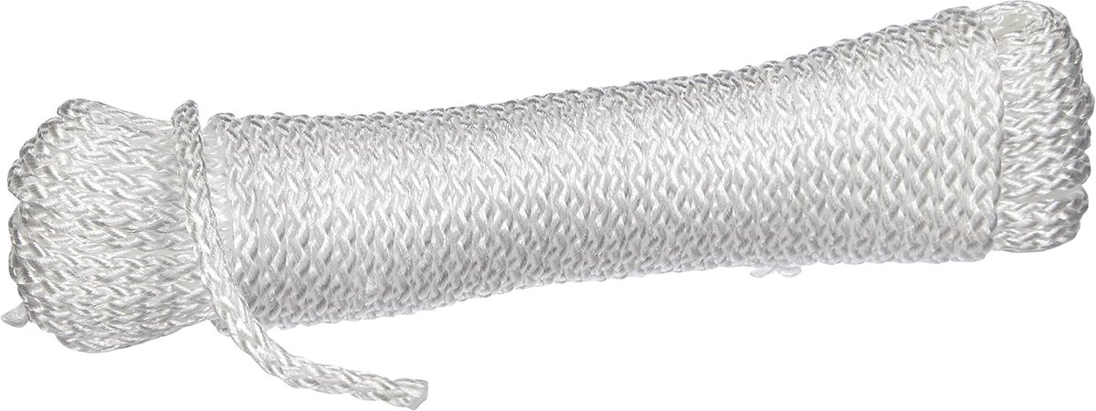 Touw, polypropyleen, gevlochten, 150 kg, diameter 3 mm, lengte 10 m, wit