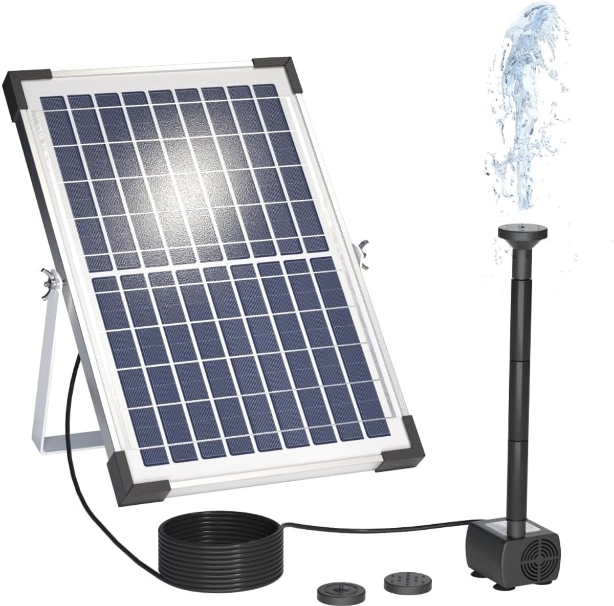 Waterpomp op zonne-energie, 10 W, 500 l/u, 9 V, met zonnepaneel en 3 sproeiers voor vogelbad, aquarium, kleine vijver, tuin
