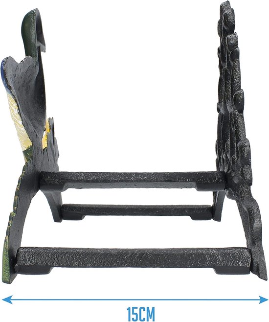 FSKPM016 Vintage metalen slanghouder, smeedijzer, levendige kleuren met eendendesign, 285 x 150 x 255 mm — afbeelding 2