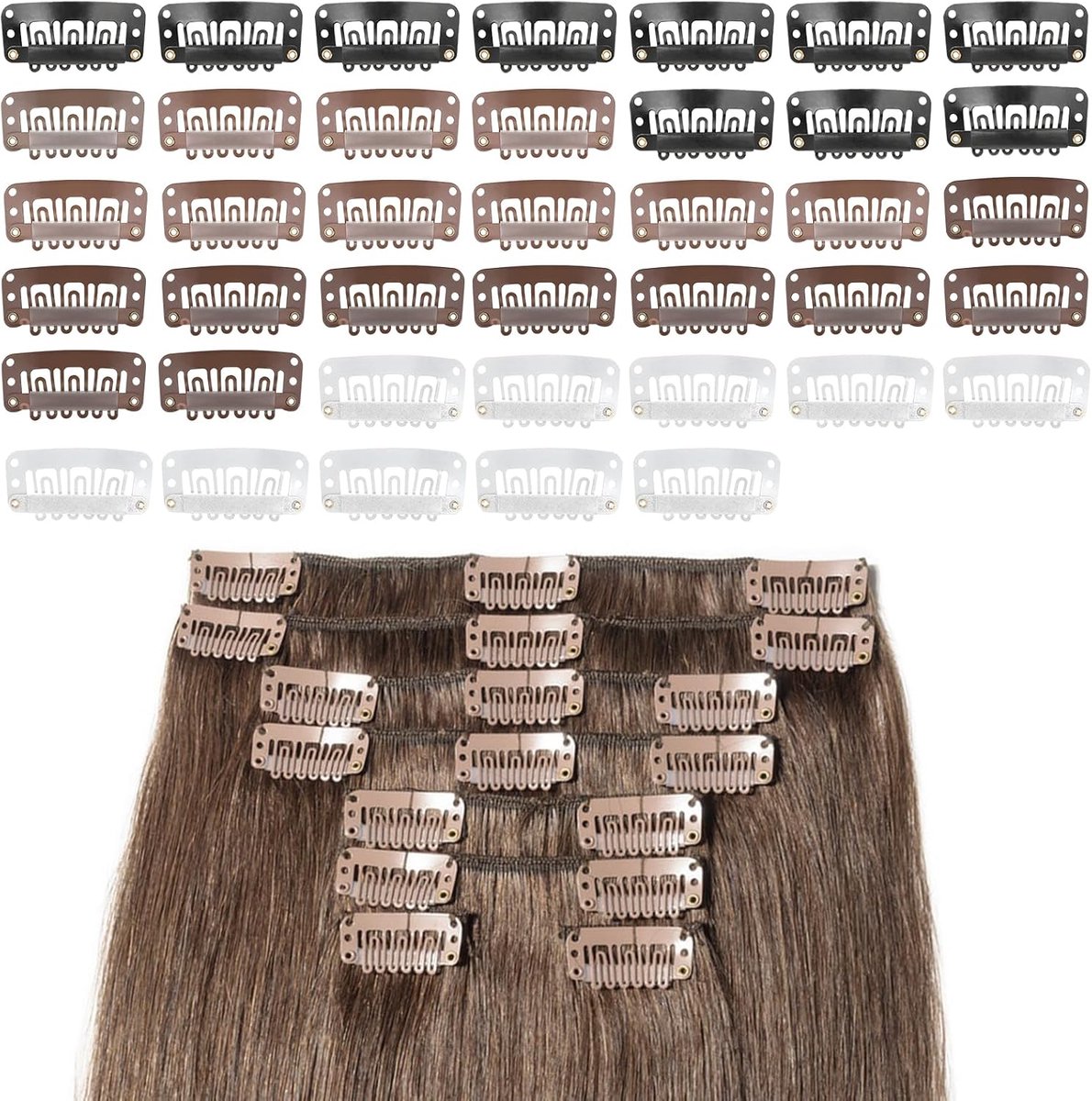 Klemmen 32 mm 6 tanden pruikenkam pruik kam kleine kam met rubber en metalen pruikaccessoires voor vrouwen mannen 4 kleuren