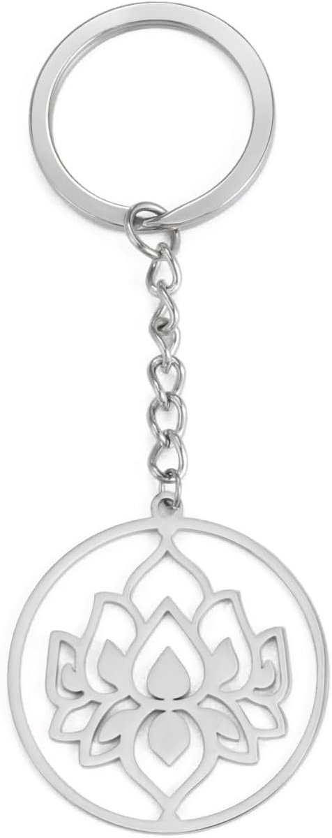 kkjoy Lotus Charms Sleutelhanger Roestvrij Staal Lotus Bloem Yoga Symbool Boeddhisme Unalome Sleutelhanger Portemonnee Tas Accessoires Geschenken voor Vrouwen Meisjes